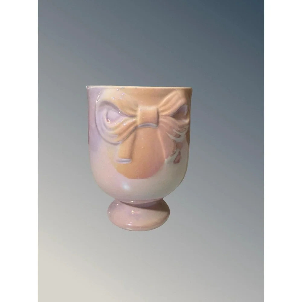 Retired Target Bullseye Playground Iridescent Pink Bow Ceramic Holder *read